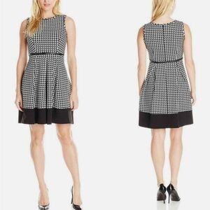 Calvin Klein Black and White Pleated Midi Dress